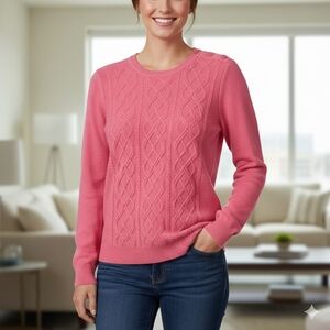 Talbots Women's Preppy Quiet Luxury Feminine Pink Cable Knit Sweater Size Small